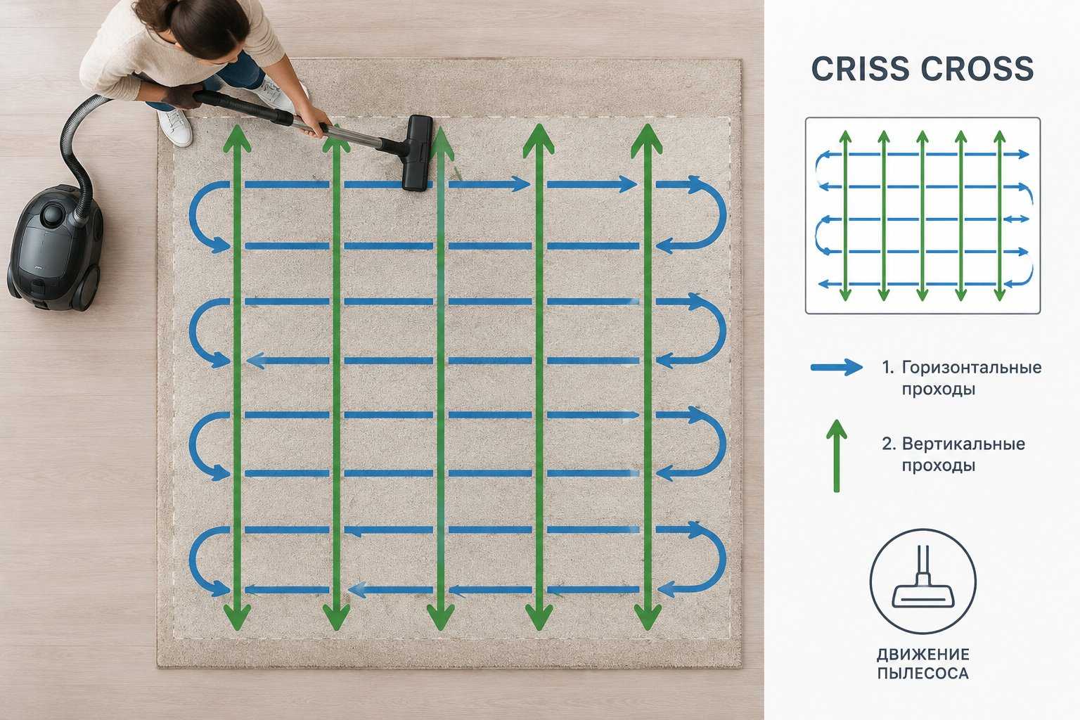 схема перекрестного движения пылесосом criss cross